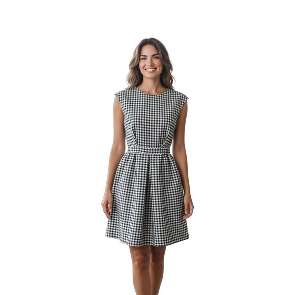 Zara Basic Women’s Black White Gingham Check Dress Size L Fit & Flare - Picture 1 of 9